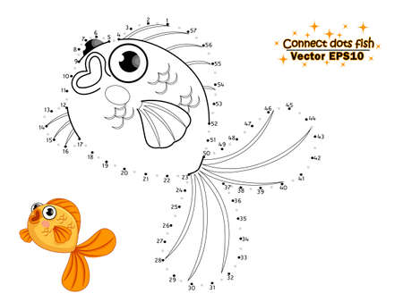 Connect the dots draw the cute cartoon fish and color for kids. Vector illustration.のイラスト素材