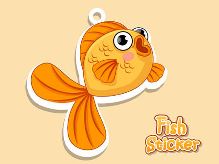 Cute Fish Cartoon sticker. Vector illustration isolated on Color background. icon vectorのイラスト素材