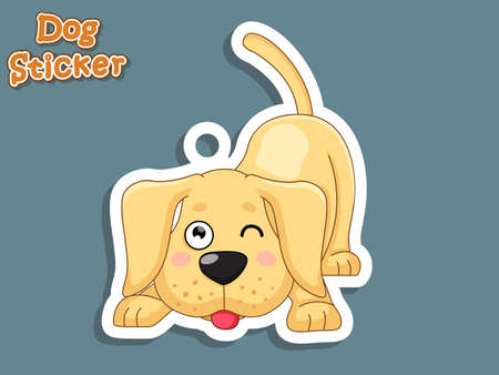 Cute Cartoon Dog Puppy Labrador Sticker. Vector Illustration. With Cartoon Style Funny Animal.のイラスト素材