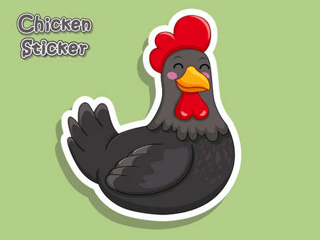 Cute Cartoon Chicken Sticker. Vector Illustration With Cartoon Style Funny Animal.のイラスト素材
