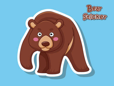 Cute Cartoon Bear Sticker. Vector Illustration With Cartoon Style Funny Animal.のイラスト素材
