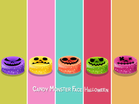 Set Candy monster face halloween icon on color background. Happy Halloween. Gift and decorative element on holiday. Vector cartoon Illustration.のイラスト素材