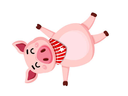 Cute cartoon fat Pig characters isolated on white background. Vector Illustration cartoon style.のイラスト素材