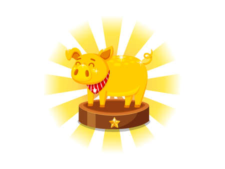 Cute golden fat pig characters. Vector Illustration. Year of the pig cartoon style 2019のイラスト素材