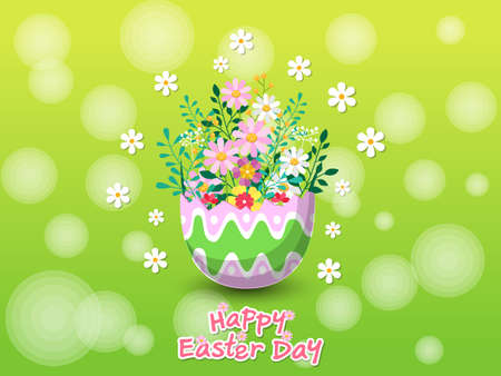 Happy easter with beautiful egg and flowers background. Greeting Card. Vector illustration decorative element on Easter Dayのイラスト素材