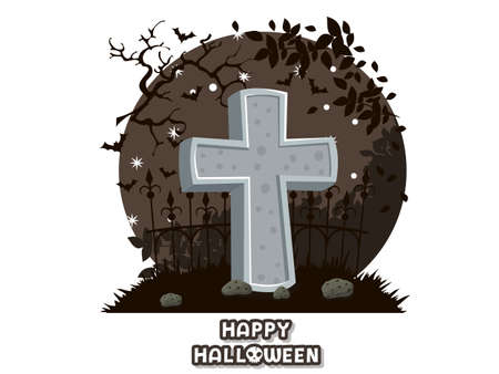Happy Halloween. icon with the image of tombstones. Gravestone cemetery symbol. Greeting card, party invitation. Color background vector illustrationのイラスト素材