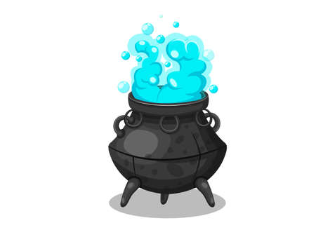 Cartoon witches cauldron. Concept cartoon witches cauldron for halloween of magic, witchcraft, boiling potions. Vector clipart illustration isolated on white backgroundのイラスト素材