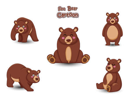 Set Cute Bears Cartoon Characters. Vector illustration With Cartoon Funny Animal Frameのイラスト素材