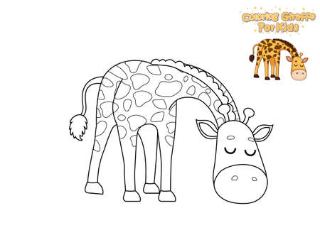 Coloring The Cute Cartoon Giraffe. Educational Game for Kids. Vector Illustration With Cartoon Animal Charactersのイラスト素材