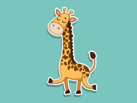 Cute Giraffe Cartoon Sticker. Kids, baby vector art illustration with Cartoon Animal Charactersのイラスト素材