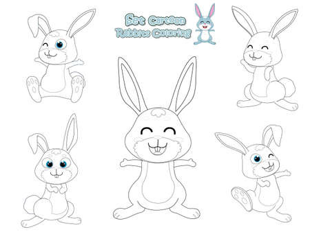 Coloring the Cute Rabbits Cartoon Set. Educational Game for Kids. Vector illustration With Cartoon Happy Animalのイラスト素材