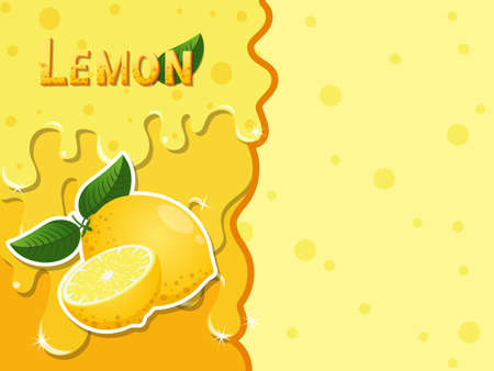 Lemon fruit melted flowing consisting of dark tasty sweet liquid. Abstract background. Copy space for text. Vector illustrationのイラスト素材
