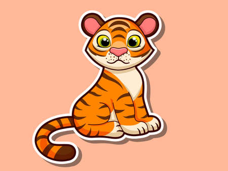 Cute cartoon tiger sticker mascot animal character. Vector art illustration wild animal stickersのイラスト素材