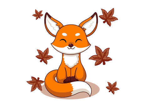 Cute Fox Cartoon Characters on white background. Kid, baby vector art illustration with funny animal. flat cartoon styleのイラスト素材