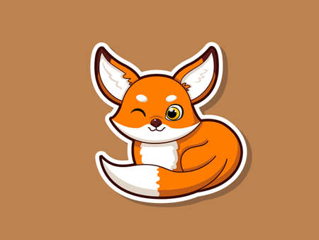 Cute cartoon tiger sticker mascot animal character. Vector art illustration. hand drawn fox animal stickersのイラスト素材