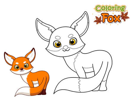 Coloring The Cute Cartoon Fox. Educational Game for Kids. Vector Illustration With Cartoon Animal Characters. Crafts and Worksheets for kidのイラスト素材