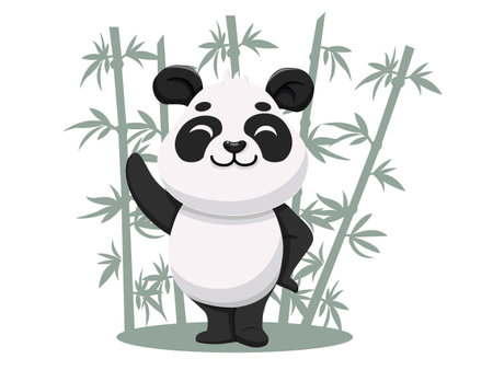 Cute cartoon Panda characters. on the bamboo background. Children illustration in vector flat style and educationのイラスト素材