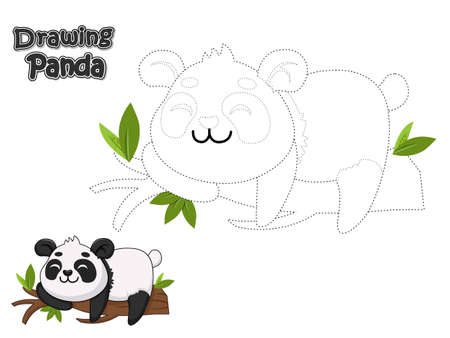 Drawing and coloring cute cartoon Panda. Educational game and Worksheets for kid. Vector Illustration activity with joining Drawing and coloring funny cartoon panda character.のイラスト素材