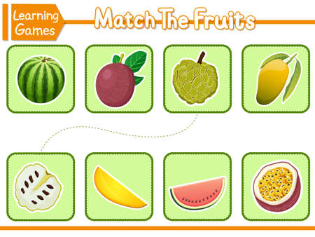 Matching Parts Of Fruits. Matching Children Educational Game. Activity For Preschool Years Kids And Toddlers. Vector Illustration. Learning Gameのイラスト素材
