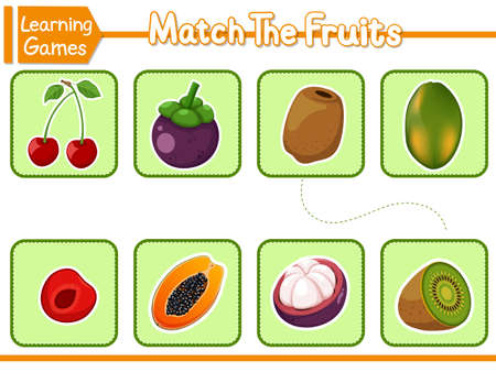 Matching Parts Of Fruits. Matching Children Educational Game. Activity For Preschool Years Kids And Toddlers. Vector Illustration. Learning Gameのイラスト素材