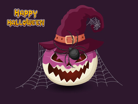 Flat halloween element collection in purple background. Vector illustration. Hand drawn halloweenのイラスト素材