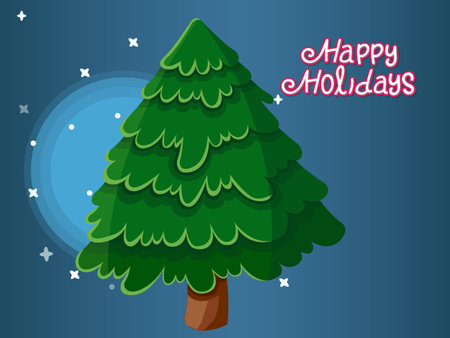 Christmas Tree vector with Merry Christmas text effects on a dark blue background. Vector illustration. And Happy Newyearのイラスト素材
