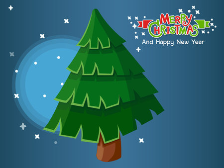 Christmas Tree vector with Merry Christmas text effects on a dark blue background. Vector illustration. And Happy Newyearのイラスト素材