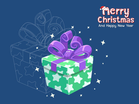 Christmas decoration Gift with Merry Christmas text effects. Christmas gift, ribbon, happy new year, happy birthday. Vector illustration. Hand drawn vectorのイラスト素材
