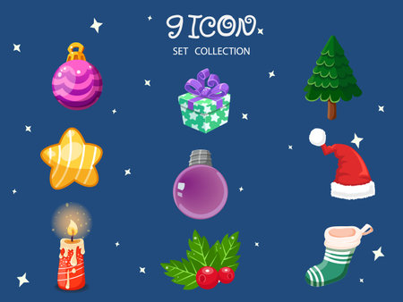 Set of Christmas icons. Symbol of happy new year. Can be used for printed materials - leaflets, posters, business cards or for web. Vector illustration. Vector card flat designのイラスト素材