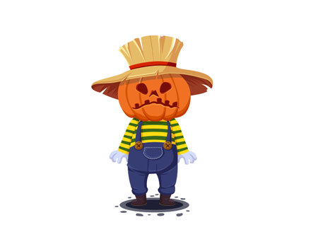 Jack o Lantern Pumpkin head cartoons character. Isolated on white background. Halloween pumpkin engraving vector illustration. Design and hand drawnのイラスト素材
