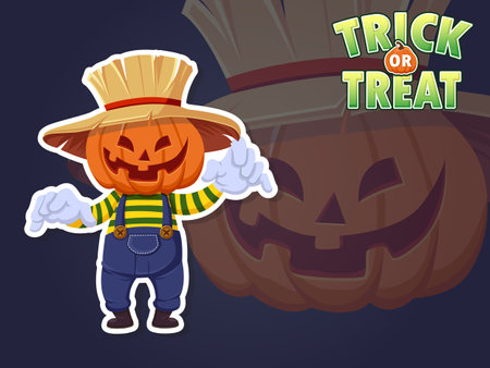 Jack O Lantern Pumpkin Head Sticker Cartoon Halloween. Illustration Vector  For Holiday. Use he produck for printingのイラスト素材