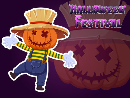 Jack O Lantern Pumpkin Head Sticker Cartoon Halloween. Illustration Vector  For Holiday. Use he produck for printingのイラスト素材