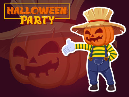 Jack O Lantern Pumpkin Head Sticker Cartoon Halloween. Illustration Vector  For Holiday. Use he produck for printingのイラスト素材