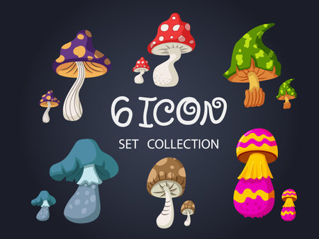 Halloween Icon Set Collection. Mushroom Cartoon Halloween Day Elements. Vector Illustration For Holiday. Use he produck for printingのイラスト素材