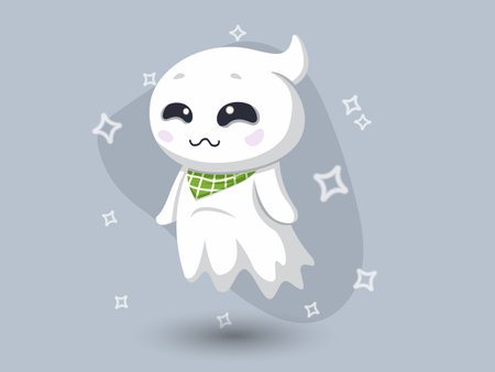 Emotion smile and kawaii ghost characters. Happy halloween day character and flat design. Vector Illustrations. Happy halloween dayのイラスト素材