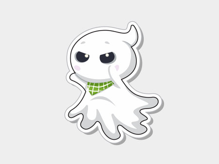 Cute ghost sticker character. Happy halloween with cute and spooky for kids. Happy halloween dayのイラスト素材