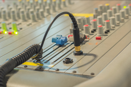 Audio jack and wires connected Audio Mixing Consoleの写真素材