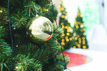 Christmas tree with christmas ball and bokeh background, Happy New Year 2018の写真素材
