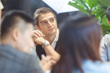 businessman listening talking problem agreement workplace in office.の写真素材