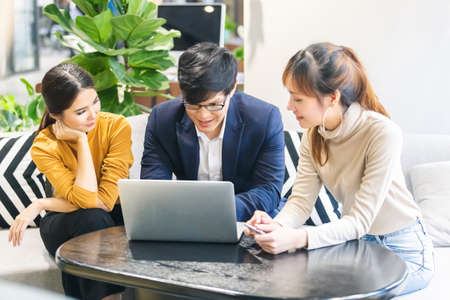 Group of business people manager talking in meeting with laptop on table work room planning, successful business partnership. business meeting concept.の写真素材