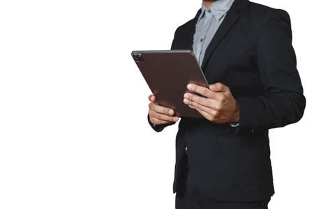 businessman holding tablet digital isolated on white background. clipping path.
