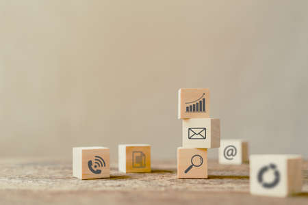 stack wooden block with business icon. management marketing concept.の写真素材