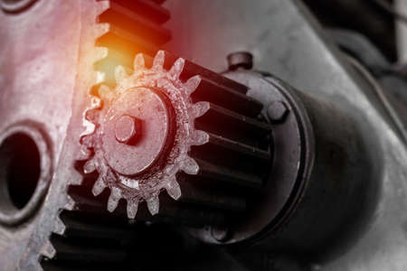 Close up gear machine part, engine drive parts.