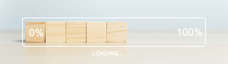 Internet download concept. business information network progress. wooden cube with download upload symbol.の写真素材