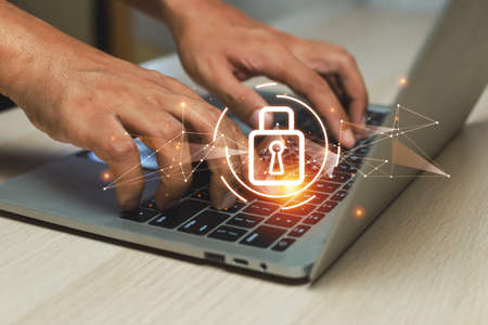 Concept of digital security, Privacy lock safe password. security information system. User computer...