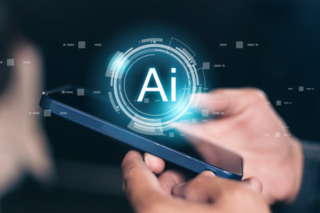 Man using smartphone with AI connection network data, business information development, technology...