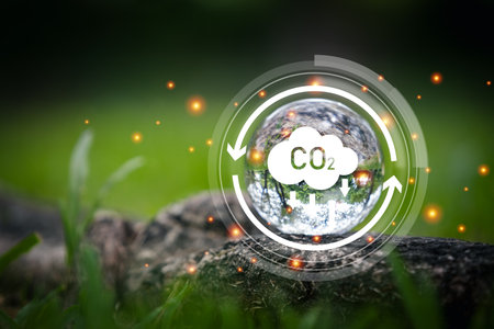 Carbon dioxide or CO2 is colorless gas. which inhaling this gas in large quantities. Absorb dust and carbon dioxide. management clean air global.の写真素材