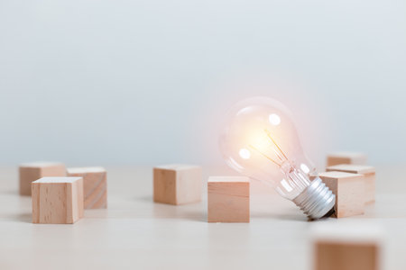 Light bulb bright light flare. Think creative innovation. education e-business online brainstorm, learning vision and ideas concept.の写真素材