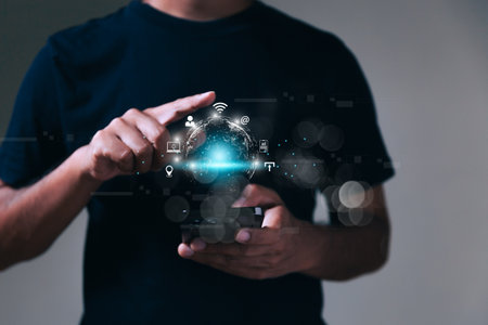 Trading graph appear from the hand of businessman, Stock exchange marketing analyzing chart. information statistics diagram profit. investment and marketing concept.の写真素材