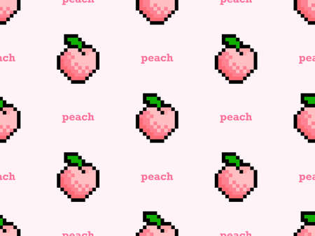 Peach cartoon character seamless pattern on pink background.Pixel style